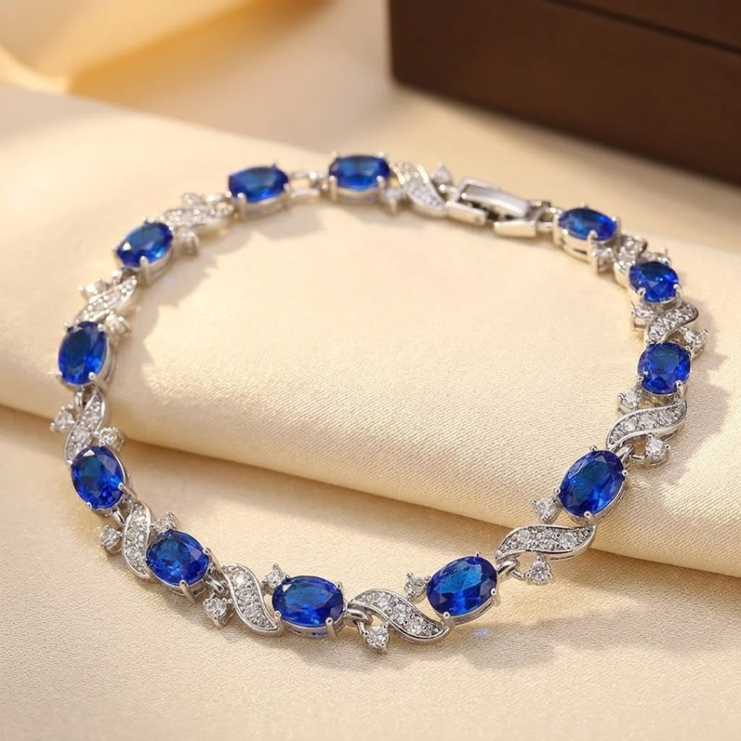 Silver Sapphire Floral Link Bracelet