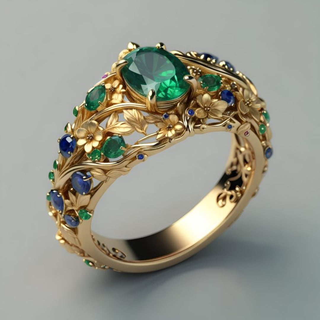 Elegant Luxury Emerald And Sapphire Ring