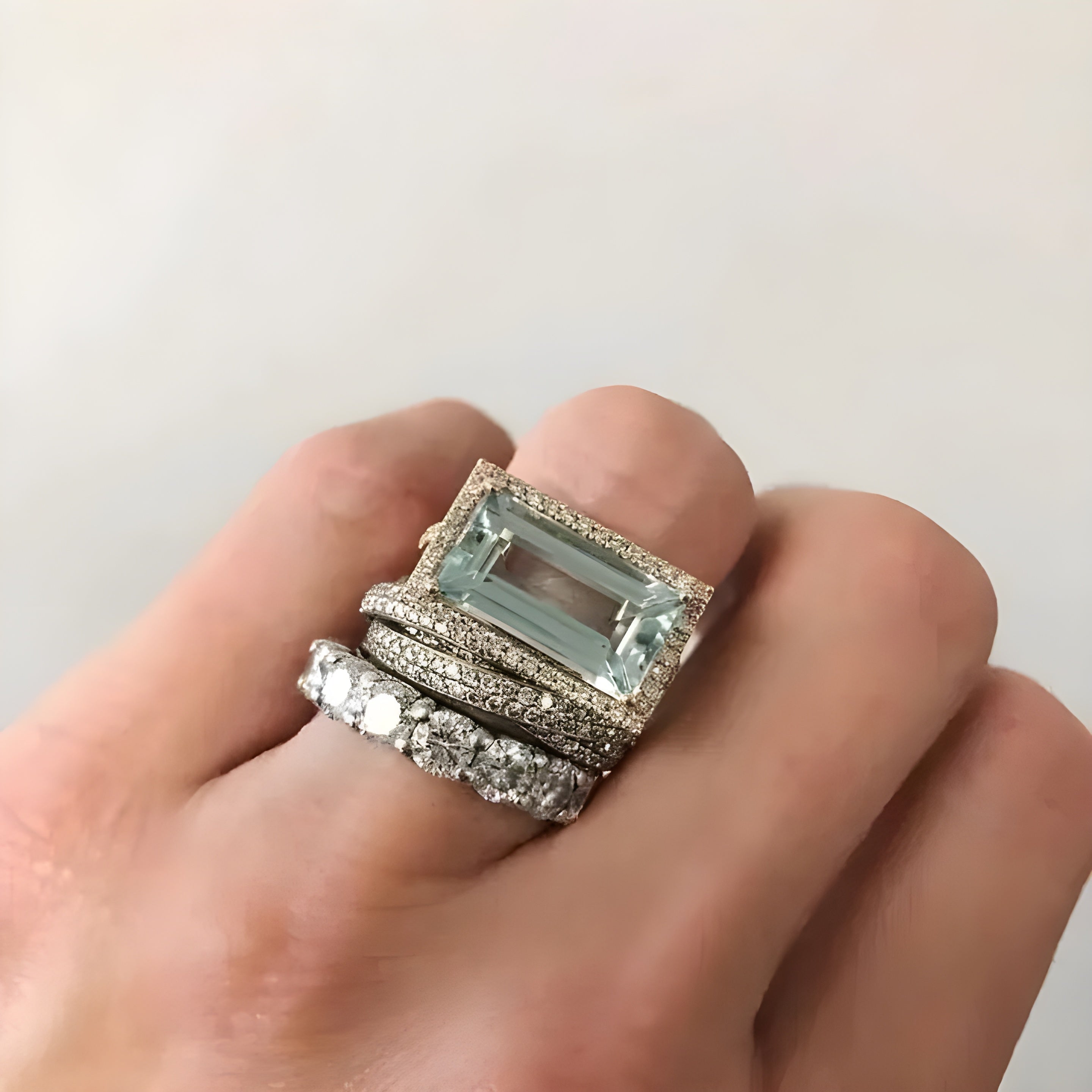 Vintage Silver Ring Set With Turquoise Glass