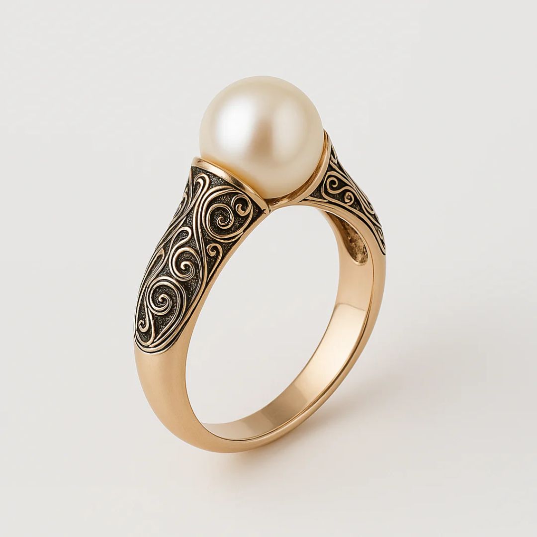 Bague en or filigrané avec perle