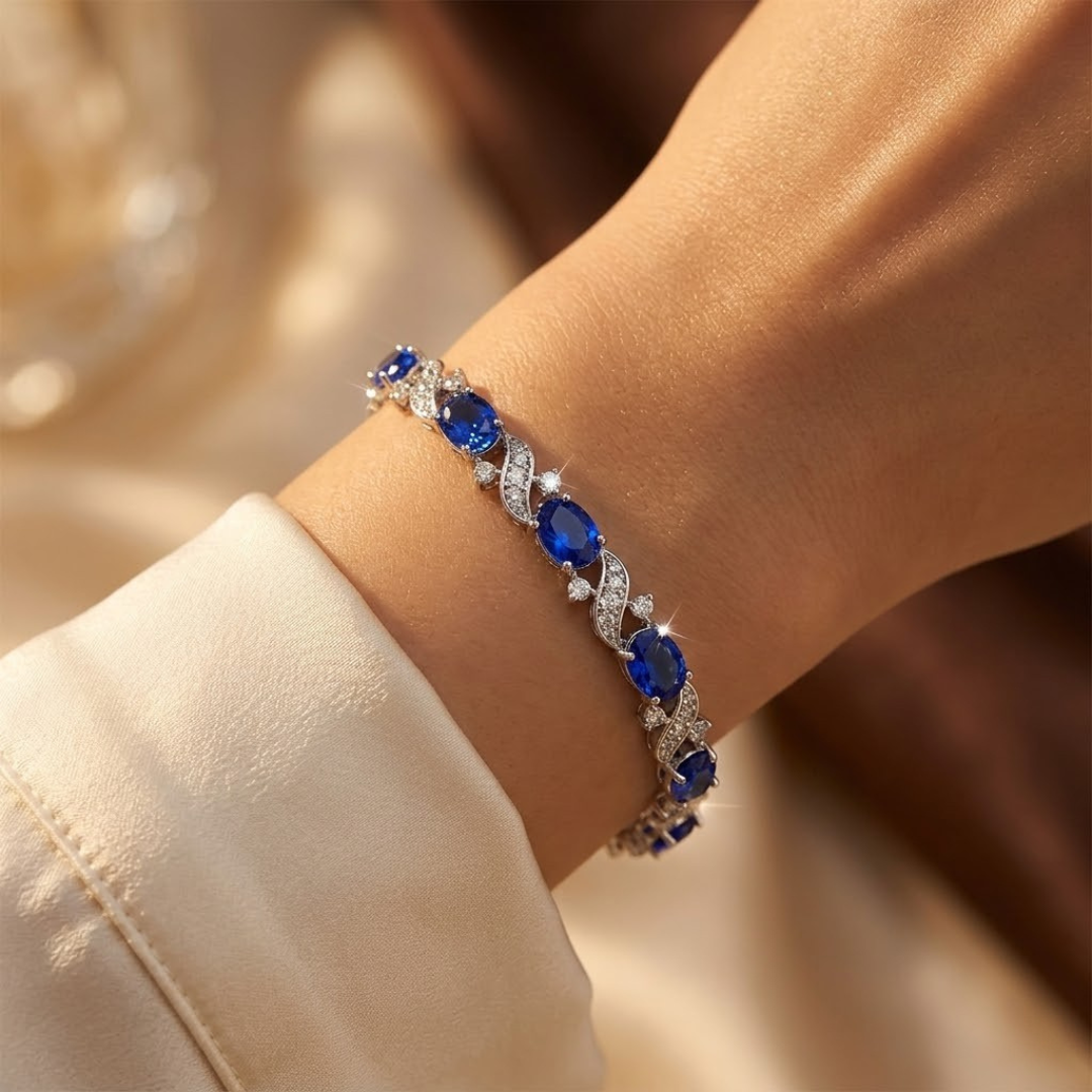 Silver Sapphire Floral Link Bracelet