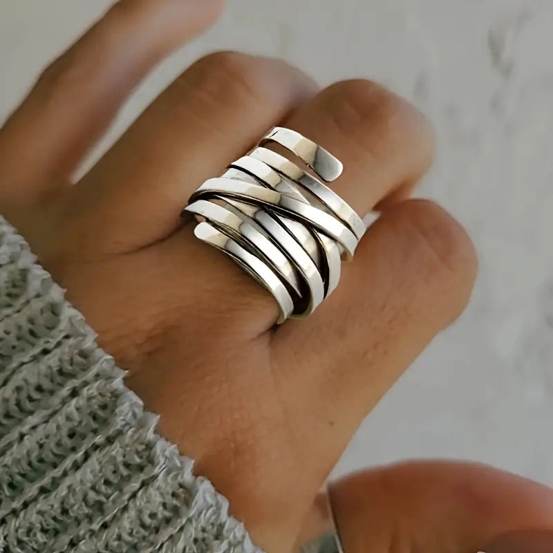 Bliss - Bague argentée vintage à couche épaisse