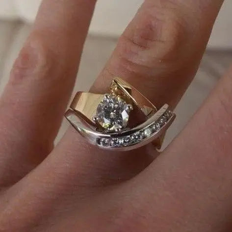 Antique-Inspired Irregular Gold and Silver Ring with Zirconia