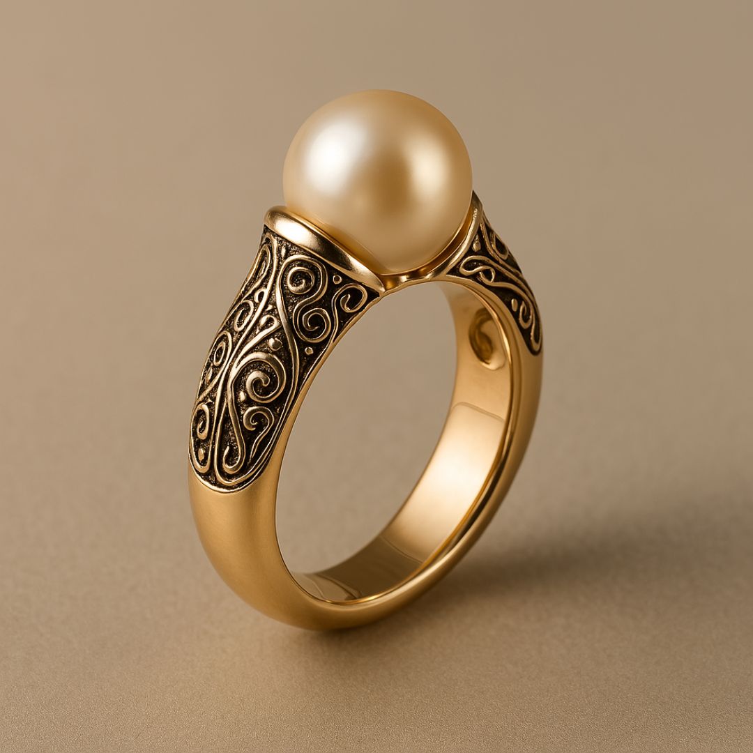 Bague en or filigrané avec perle
